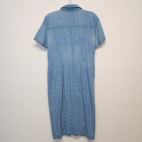 Vintage Robbie Bee Denim Midi Dress Size 12 Short Sleeve Blue Button Up Collared - Picture 3 of 13